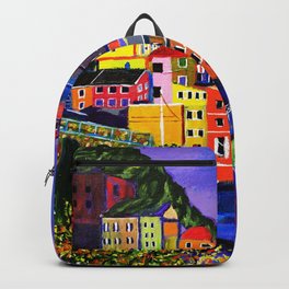 Manarola Cinque Terre Backpack | Vernazza, Coastal, Ocean, Italy, Painting, Europe, Amalficoast, Riviera, Corniglia, Italianriviera 