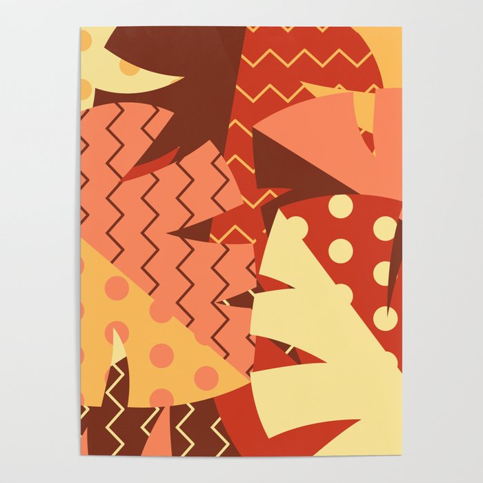 Patterned Autumn Leaves (Modern Retro Bold Colors) Poster