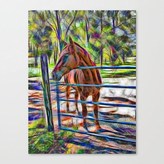 Abstract horse standing at gate Canvas Print