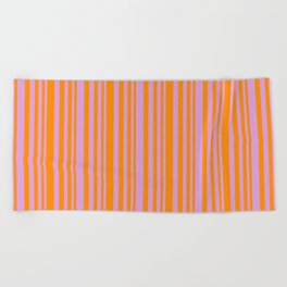 [ Thumbnail: Plum and Dark Orange Colored Striped/Lined Pattern Beach Towel ]