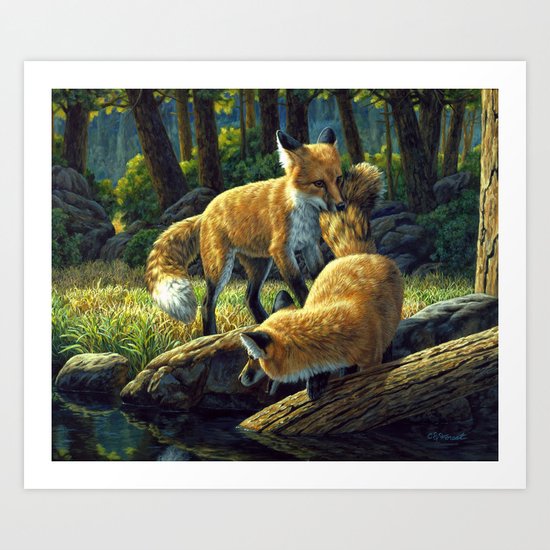 Red Fox Pups Playing Art Print