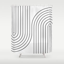 Minimal Line Curvature I Black and White Mid Century Modern Arch Abstract Shower Curtain