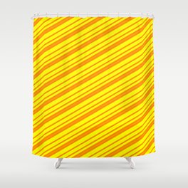 [ Thumbnail: Dark Orange and Yellow Colored Lined/Striped Pattern Shower Curtain ]
