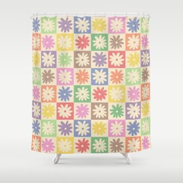 Colorful Flower Checkered Pattern Shower Curtain