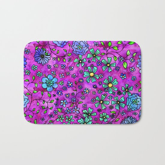 Blue Small Flowers Bath Mat