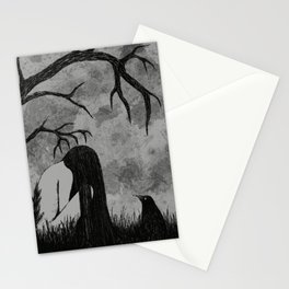 Existential Contemplation With Raven Digital Illustration Stationery Cards
