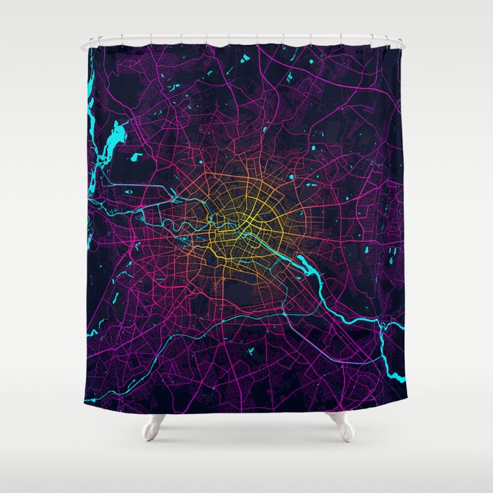 Berlin City Map of Germany - Neon Shower Curtain