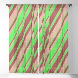 [ Thumbnail: Dark Salmon, Lime, and Dark Red Colored Lines Pattern Sheer Curtain ]