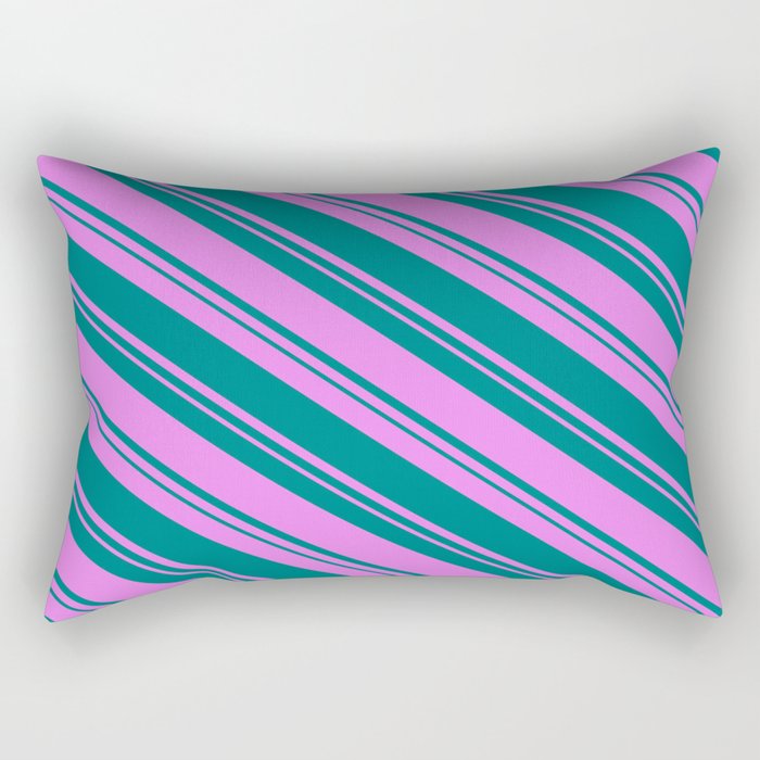 Teal and Violet Colored Striped/Lined Pattern Rectangular Pillow