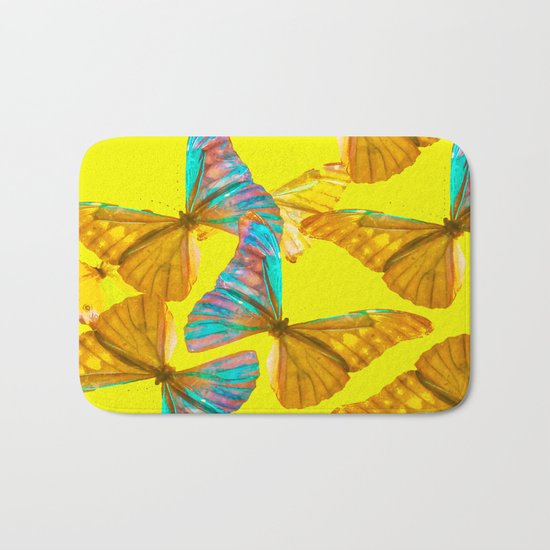 Butterflies - turquoise wings - yellow background #Society6 #buyart Bath Mat