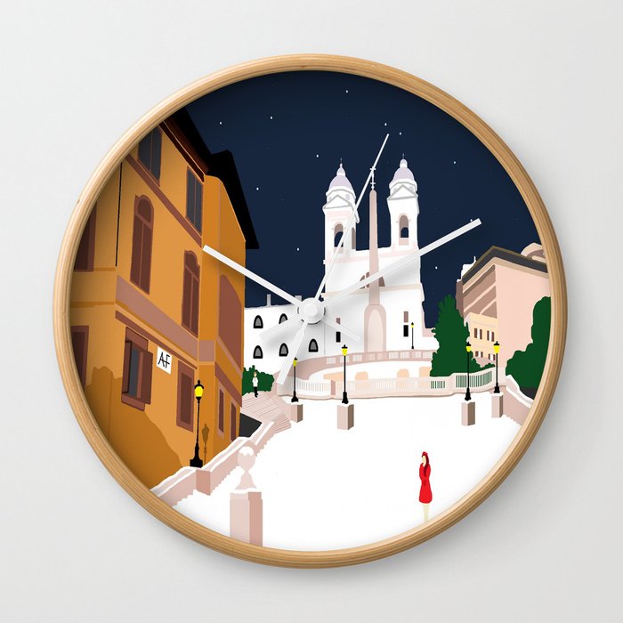 Spanish Steps in Snowy Rome Wall Clock