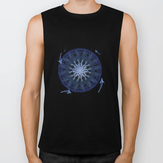 8 Koi Lotus Mandala in Blue Biker Tank