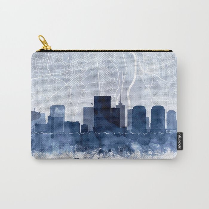 Richmond Skyline & Map Watercolor Navy Blue, Print by Zouzounio Art Carry-All Pouch