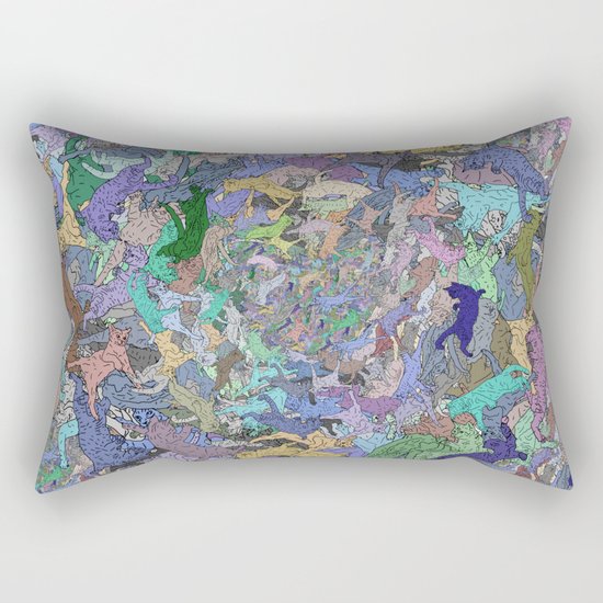 Neon Cats Blue Moon Sea Twilight Rectangular Pillow