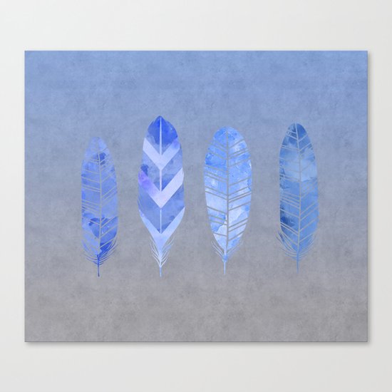 Blue Feather watercolor art Canvas Print