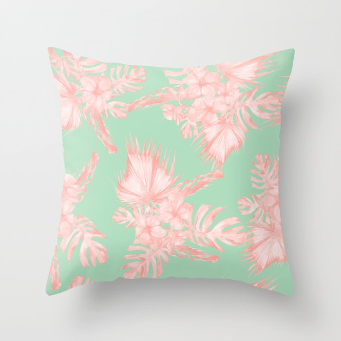 Dreaming of Hawaii Seashell Pink + Light Green Throw Pillow