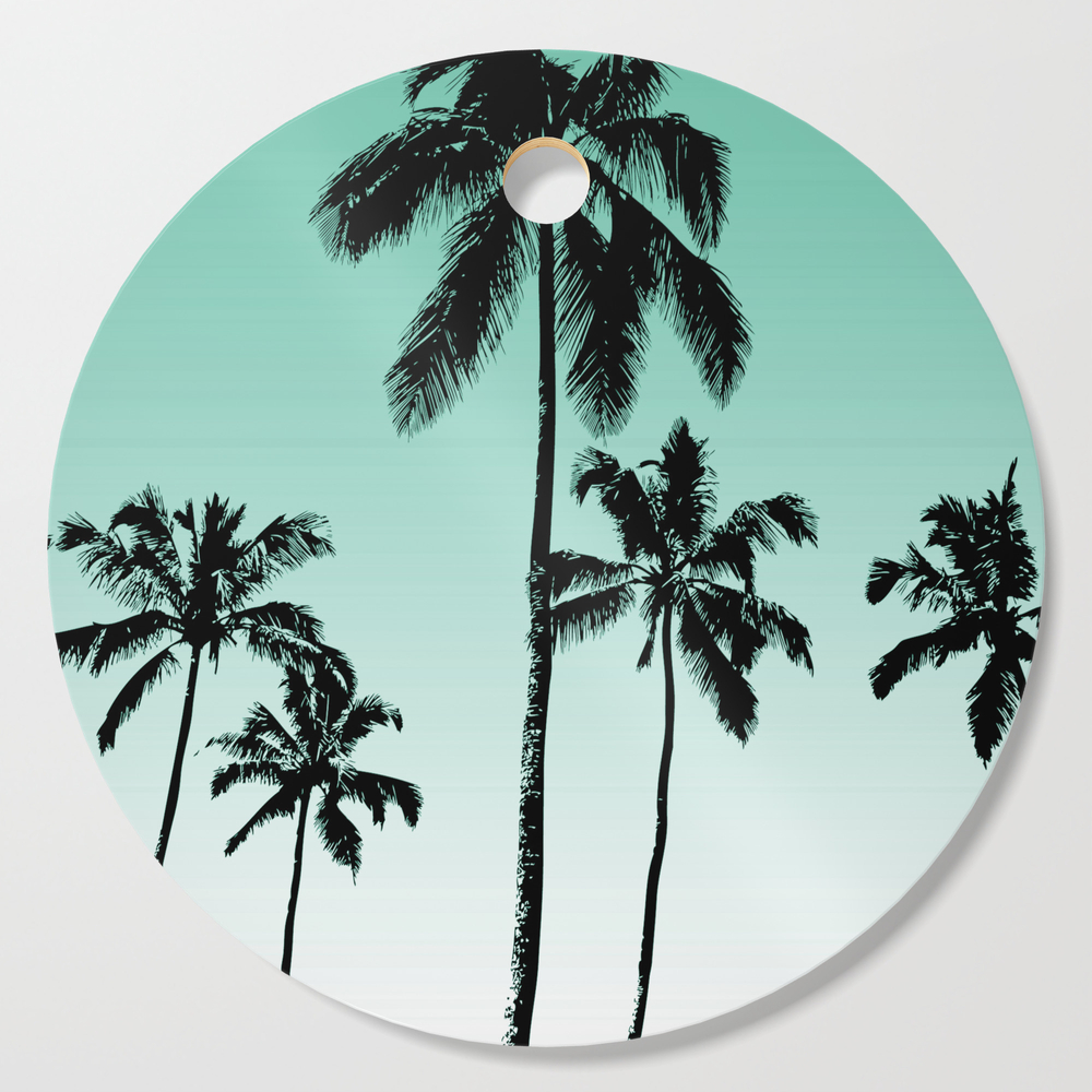 Teal Tropical Palms Cutting Board by peggieprints