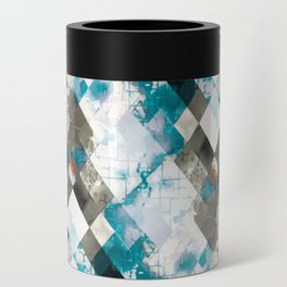 geometric pixel square pattern abstract background in blue yellow Can Cooler