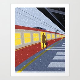 Winter train station Art Print
