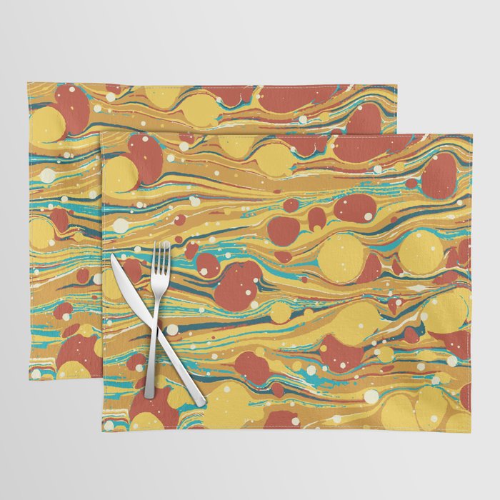 Boho colored marble and bubbles pattern in yellow Placemat