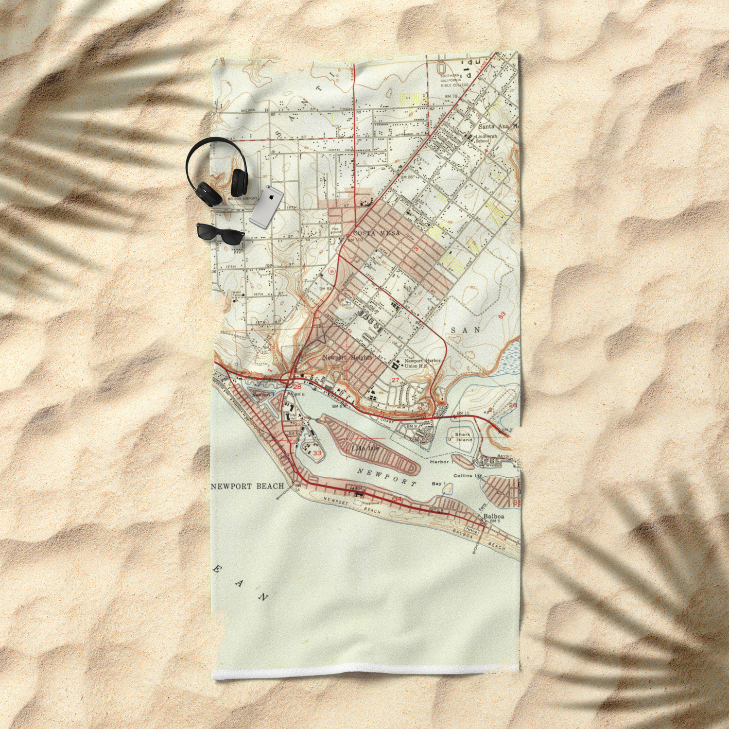 Vintage Map Of Newport Beach California 1951 Beach Towel
