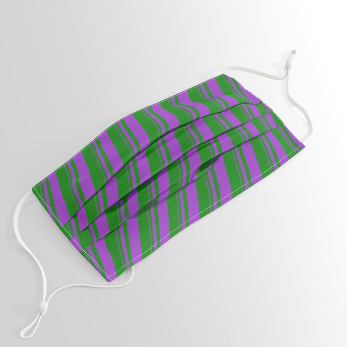 Dark Orchid & Green Colored Lined/Striped Pattern Face Mask
