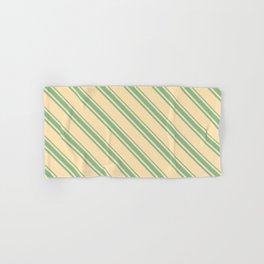 [ Thumbnail: Beige and Dark Sea Green Colored Lines Pattern Hand & Bath Towel ]