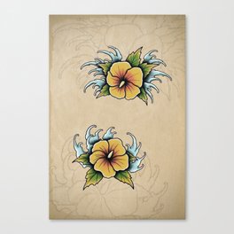 Neo Traditional Japanese Finger Wave Flower Tattoo Canvas Print