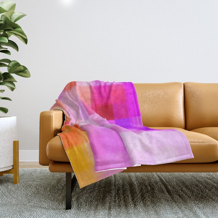 geometric pixel square pattern abstract background in pink purple yellow Throw Blanket