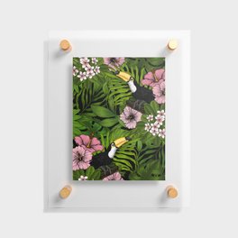Toucans and tropical flora, green and pink Floating Acrylic Print