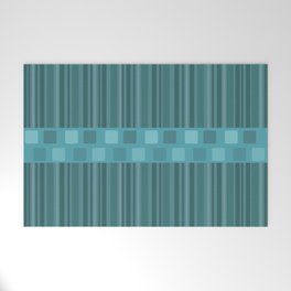 Retro Mid Century Modern Stripes Teal Welcome Mat