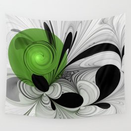 Abstract Black and White with Green Wall Tapestry