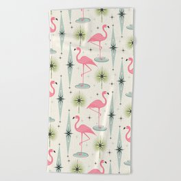 Atomic Flamingo Oasis - Larger Scale ©studioxtine Beach Towel