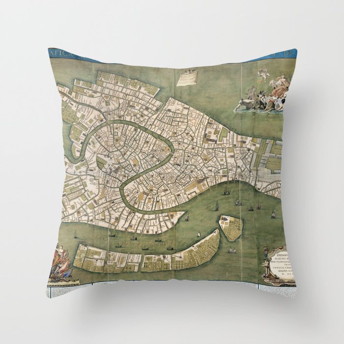 Plan of Venice - 1740 Vintage pictorial map Throw Pillow