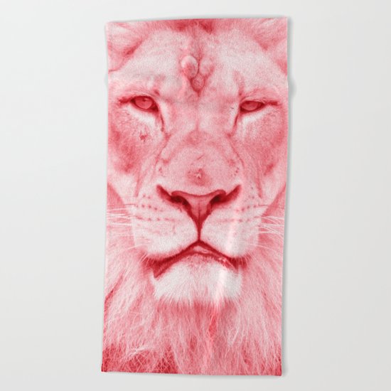 Pink lion Beach Towel