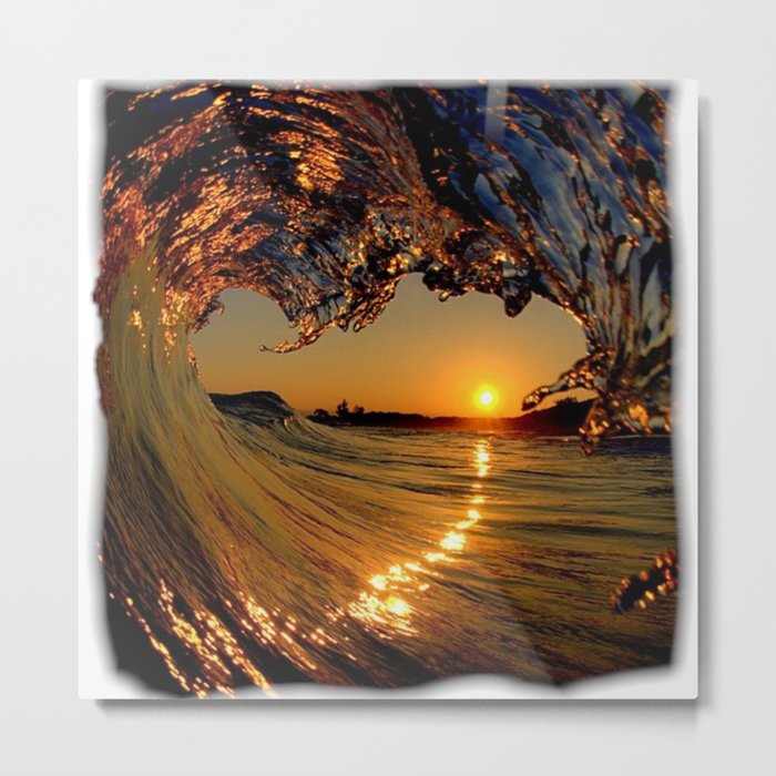 Sunset reflection on the sea waves amazing landscape Metal Print