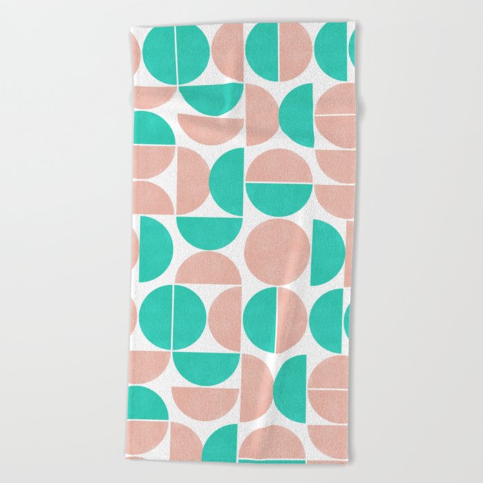 Pink and turquoise pastel modern Mid-Century shapes Beach Towel