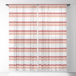 [ Thumbnail: Dark Salmon, White, and Red Colored Pattern of Stripes Sheer Curtain ]