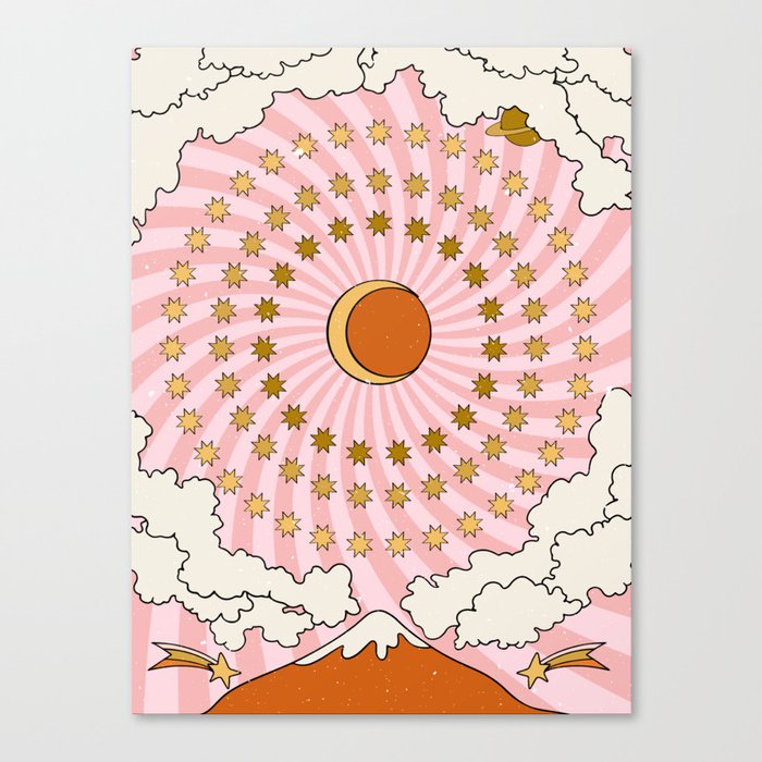 Astrological hippie print. Star, moon, rainbow and clouds Canvas Print