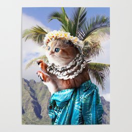 Funny Aloha Hawaiian Cat Poster
