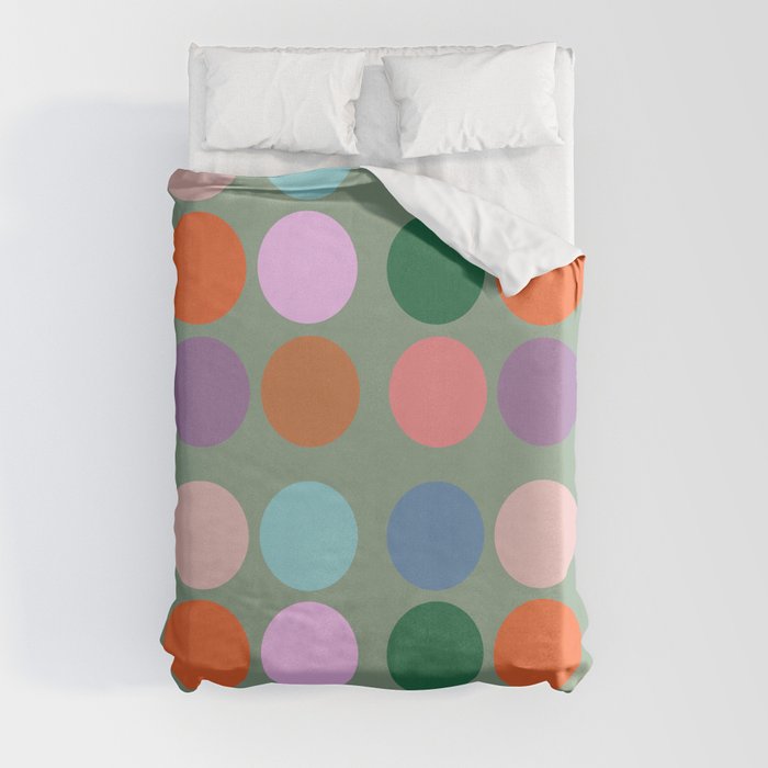 Modern Polk Dots Muted Pastel Geometric Circles Pink And Green Cool Colorful Pattern Duvet Cover