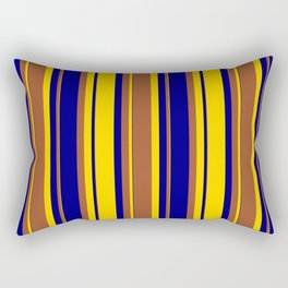 [ Thumbnail: Yellow, Sienna & Blue Colored Striped Pattern Rectangular Pillow ]