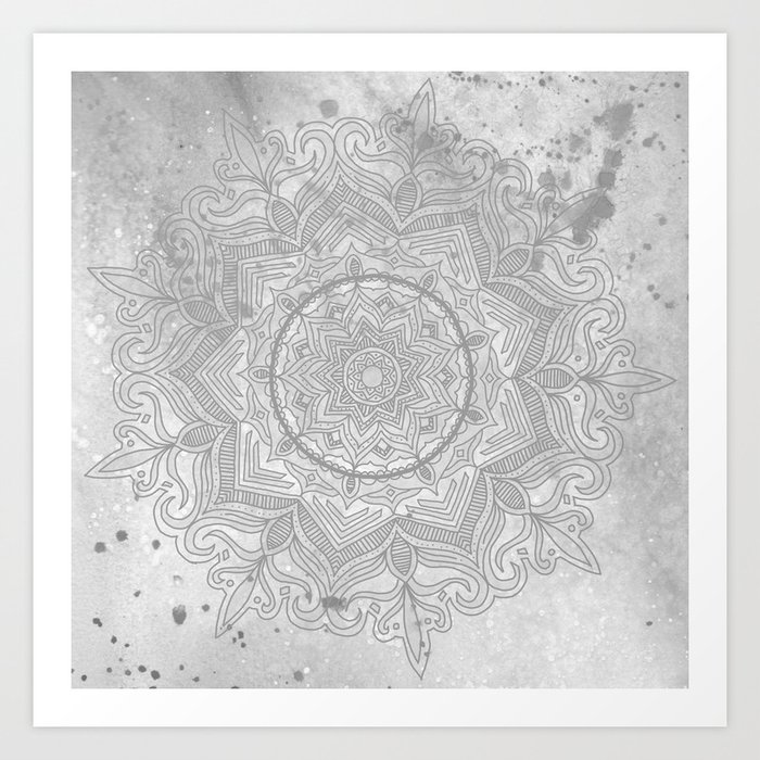 gray splash mandala swirl boho Art Print