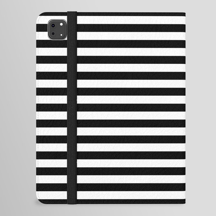 Midnight Black and White Horizontal Deck Chair Stripes iPad Folio Case