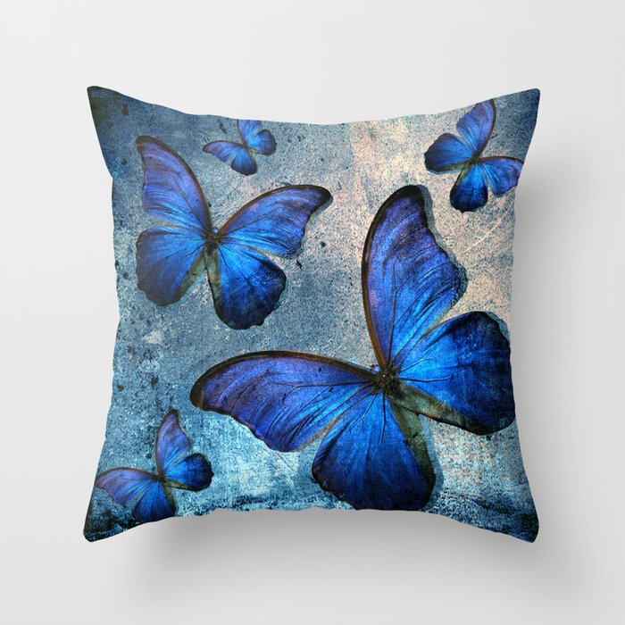 Butterfly Blue Vintage  Throw Pillow