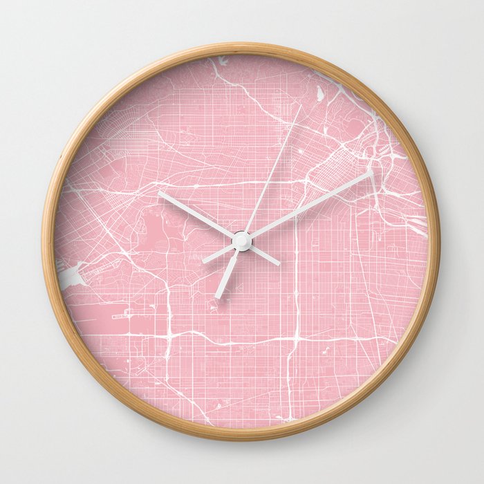 Los Angeles, CA, City Map - Pink Wall Clock