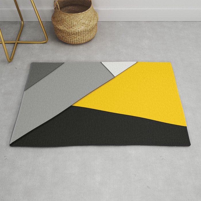 Simple Modern Gray Yellow and Black Geometric Rug