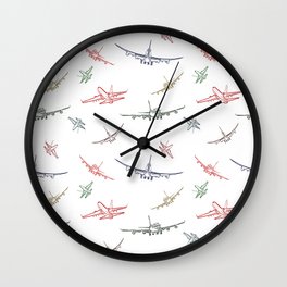 Colorful Plane Sketches Wall Clock