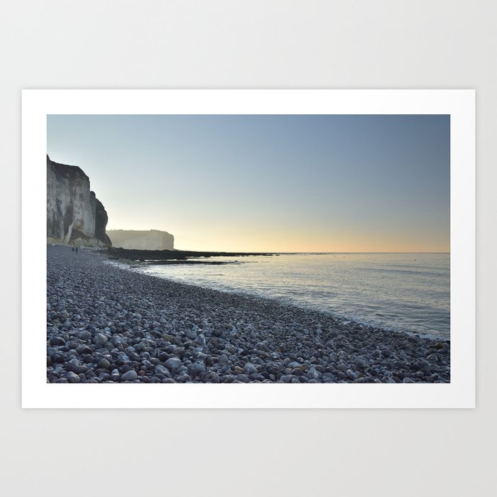 Cliffs in Normandy, France -- Blue, pink travel photography - winter sunset - Art Print