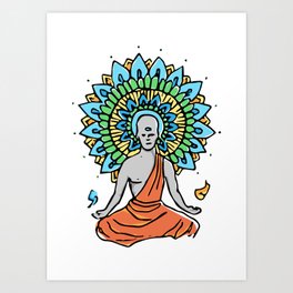 prana Art Print | Monk, Meditation, Focus, Calm, Drawing, Orange, Ice, Digital, Flower, Petals 